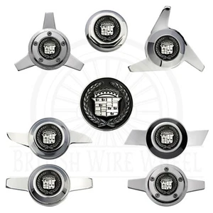 Cadillac Chrome & Black Wire Wheel Chips with Chrome Spinner Caps, Set of 4 - Picture 1 of 70