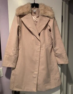 Venus Pink Soft Lined Coat Faux Fur Trim Button Up Size Small - Picture 1 of 11