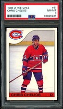 1985-86 OPC O-Pee-Chee NHL #51 Chris Chelios HOF PSA 8 NM-MT Canadiens Red Wings