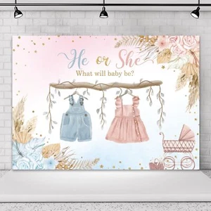 Gender Reveal 7Wx5H Backdrop for Photography Baby Shower He Or She Pink Blue ... - Picture 1 of 6
