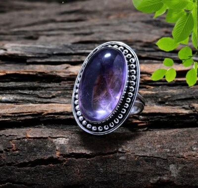 Splendido Ametista Gemma 925 Argento Sterling Mano Anello Tutti Misura K-10 - Immagine 1 di 4