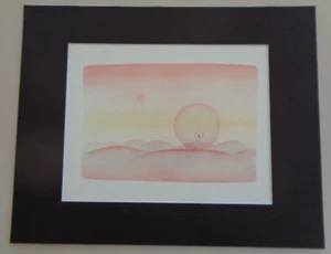 JEAN MICHEL FOLON Birth WATERCOLOR Art Print Man Bubble Sunset Landscape Peach - Picture 1 of 6