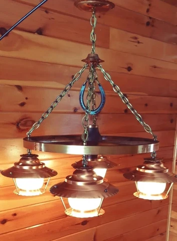 Antique Vintage Mid Century Rustic Cabin Hanging Wagon Wheel Chandelier Light Cover