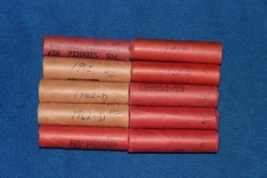 1961-1969 Lincoln Memorial Cent Roll Lot - 10 Mixed Date Copper OBW Rolls - Picture 1 of 3
