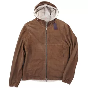 Isaia Reversible Lambskin Leather and Tech Fabric Hooded Jacket M (Eu 50) NWT - Picture 1 of 14
