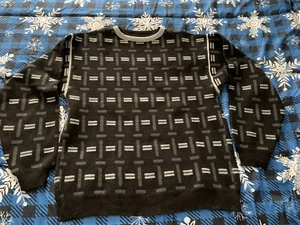 Herren Vintage Acryl geometrisches Muster Strick Pullover Gr. XL schwarz grau weiß - Bild 1 von 12