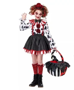 Spirit Halloween Sinister Clown Costume Kids Girls SMALL 6-8 + Matching Bucket - Picture 1 of 10