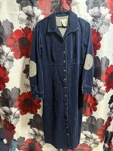 Vintage Duck Head Marine Cord langes geknöpftes Kleid mit Ellenbogen Patches Größe 14 - Bild 1 von 5
