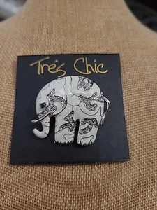 Tres schicke weiße Elefanten Brosche grün Strass Auge neu - Bild 1 von 3