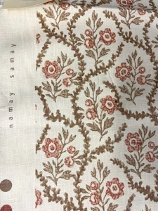 Namay Samay Alga Cherry & Brown on Beige Floral Trellis Linen Upholstery Fabric - Picture 1 of 14