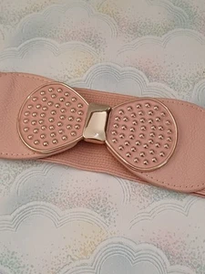 Cinturón elástico estilo vintage rosa esmalte lazo hebilla - Imagen 1 de 5