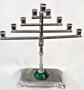 Lámpara Menorá Hanukkah Metal Piedra Eilat De Colección Israel Judaica - Imagen 1 de 4