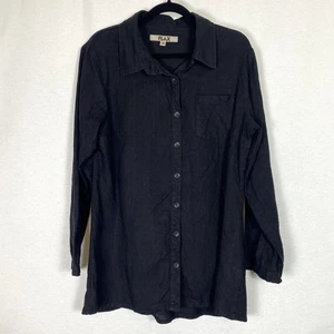 Top donna lino piccolo 100% lino nero manica lunga camicia naturale minimalista S - Foto 1 di 6