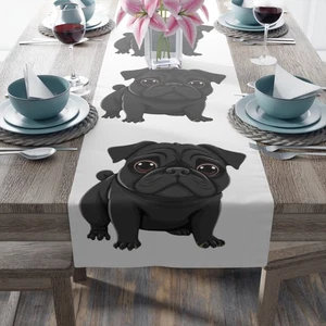 Corredor de mesa, Pug negro, mezcla de algodón y poliéster, decoración del hogar, ropa de cama de cocina, mascota - Imagen 1 de 11