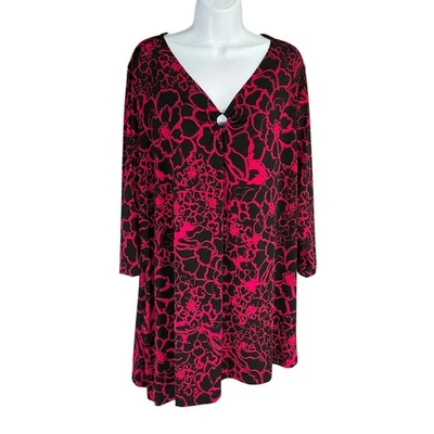 Top túnica Susan Graver 2X túnica floral tejido líquido artístico ecléctico oficina Foto 1 de 4