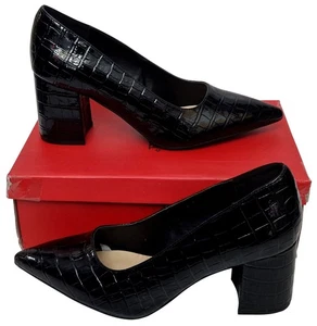 Zapatos LONDON REBEL Princesa Negro Patente Cocodrilo Tacón Bloque EU 40 UK 7 MRRP £85 - Imagen 1 de 9