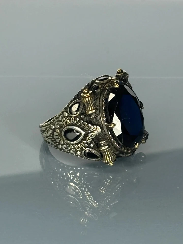 Handcrafted 925 Sterling Silver Onyx Stone Ring: Antique Gothic Men's Jewelry - Image 1 of 4