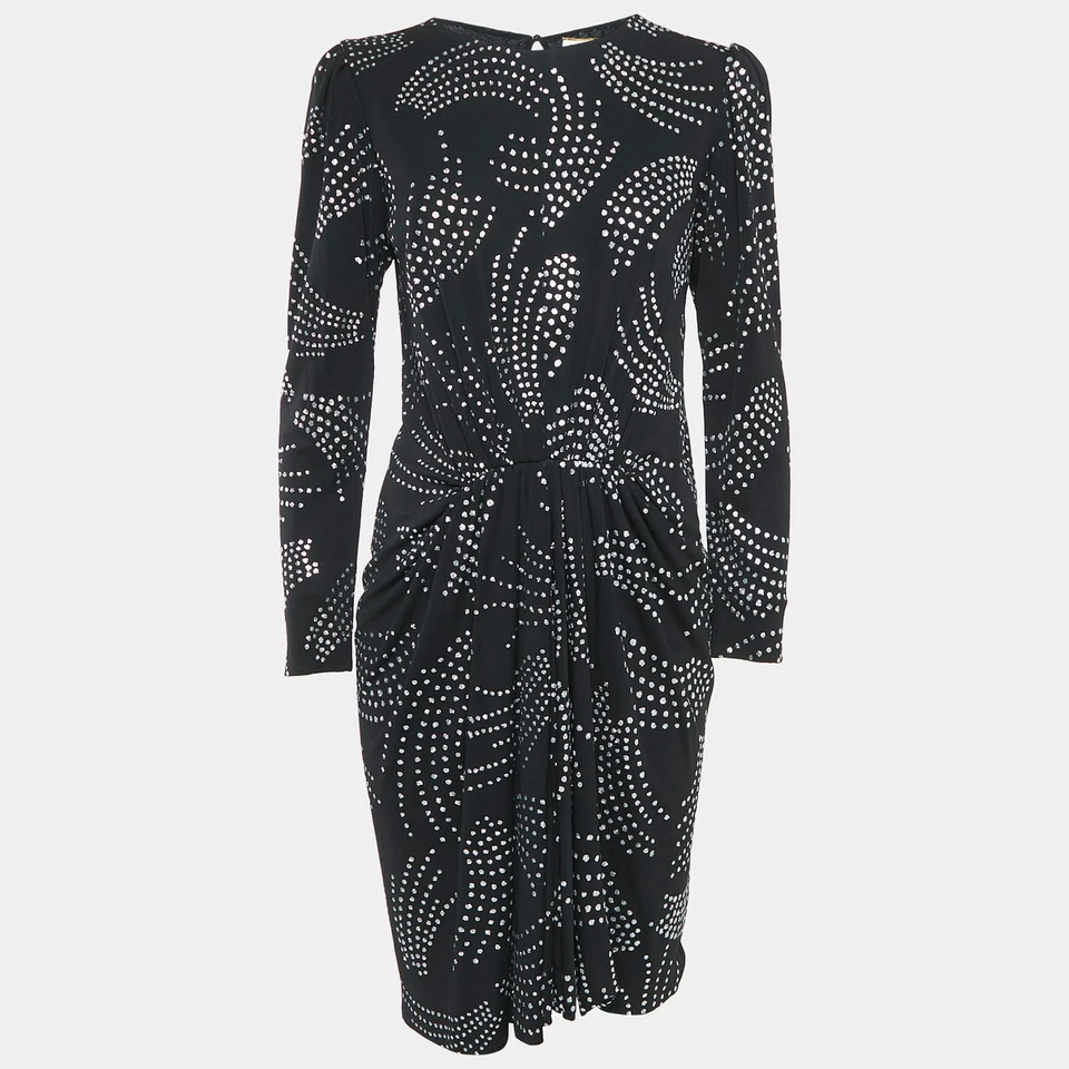 Saint Laurent BlackSilver блестящий печать Джерси плиссированные Midi платье M - Изображение 1 из 4