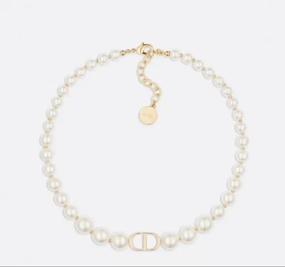 Collar Christian Dior CD Logo Oro Resina Perla Colgante Gargantilla De Japón Foto 1 de 4
