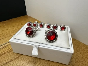 Manschettenknöpfe Amiter rot Strass und Smoking Ohrstecker in Original Box - Bild 1 von 3