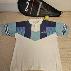 VTG SERGIO TACCHINI TENNIS POLO SHIRT P2P 23" LARGE - XL 1980'S WILANDER🇬🇧 - Picture 1 of 17