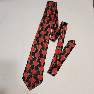 Lanvin Париж 100% шелк галстук 57» сделано во Франции классический красное золото черный графический - Изображение 1 из 4