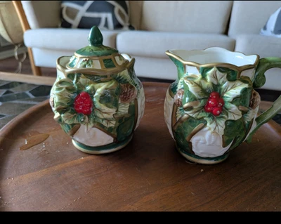 Juego de crema y azúcar vintage Opulence Holly pintado a mano nuevo Navidad Foto 1 de 4