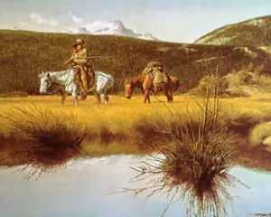 Frank McCarthy ALONG THE BEAVER STREAM Old Frontier Cowboy Kunst Exlibris Druck 3 - Bild 1 von 4