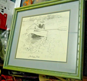 FRAMED PRINT AMISH MAN WOMAN "FISHING POND" SIGNED BY ARTIST GREG KEMPF 1986 - Imagen 1 de 7