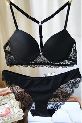 Sexy Conjunto de Sujetador Lencería Ropa Interior y Panty con Cierre de Botones Frontales de Encaje Push Up para Damas Foto 1 de 4