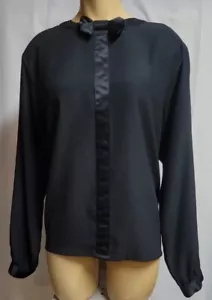 Vintage Oscar De La Renta Black Bow Detail Tie Toxedo Bishop Blouse Size 14 - Picture 1 of 8