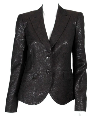 Chaqueta Blazer ETRO Gunmetal y Marrón Oscuro Floral Brocado Botón-Frente 46 Foto 1 de 4
