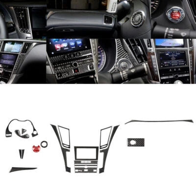 Cubierta de tablero interior completa de fibra de carbono 16 piezas para Infiniti Q50 Q60 2014-2019 Foto 1 de 4