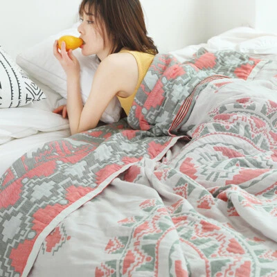 Cotton blanket 4 layers gauze cotton summer quilt cozy soft flat sheet bed cover - Image 1 of 4