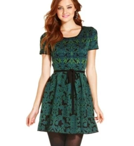 Jessica Simpson Bernini Sweater Dress Short Sleeve Fit & Flare Printed M - Picture 1 of 9