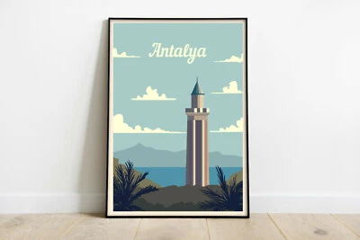 Antalya travel poster, Antalya retro wall print, Turkey travel print, gift - Image 1 of 4
