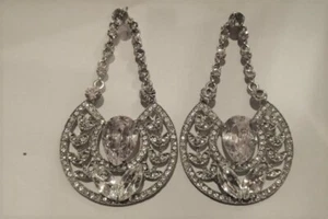 JE569 DROP DANGLE WHITE CRYSTAL EARRINGS 3.5" WEDDING PROM FORMAL JEWELRY - Picture 1 of 1