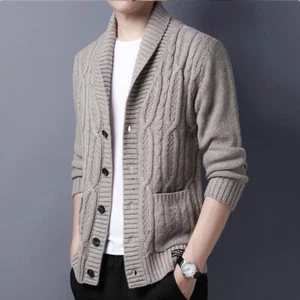 Mens Cardigan Sweater Autumn Korean Large Size Lapel Casual Jacket Business Tops - Picture 1 of 23