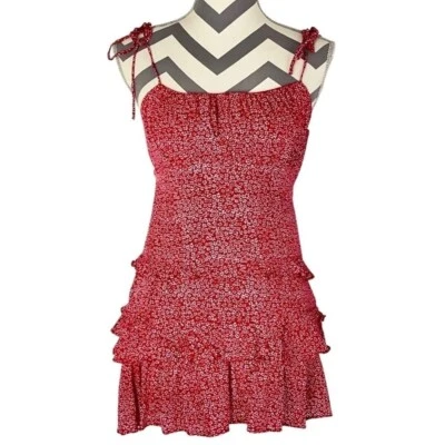 Vestido Sundae Muse Carter para mujer talla 2-4 XS rojo con volantes mini lazo al hombro Foto 1 de 4