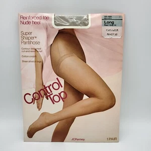 Super Shaper Control Top Pantihose Size Long Pearl Grey JC Penney Vintage New - Picture 1 of 2