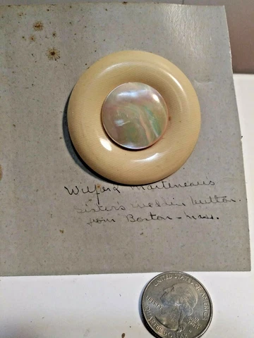 Victorian/Antique Celluloid And Paua Shell Center Wedding 1 7/8' Button MBG 2 Cover