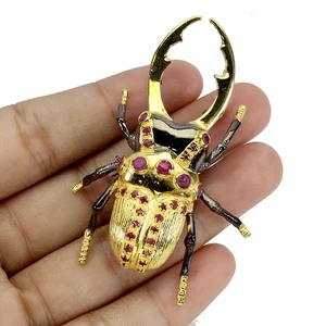 Broche de plata de ley 925 rubí redondo 3,5 mm piedras preciosas naturales escarabajo joyería - Imagen 1 de 14