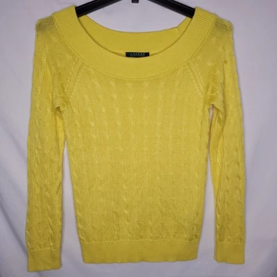 Suéter Lauren Ralph Lauren Mujer Medio Amarillo Tejido con Cable Preppy Foto 1 de 4