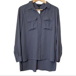 H&M Túnica Blusa Botón Delantero Gris 4 Nuevo Con Etiquetas Mujer Nuevo Top Camisa Trabajo Negocios - Imagen 1 de 3