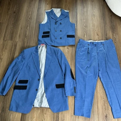 Tiglio Rosso 46L 40x28 Azul Brillante 100% Lana 3 Piezas Chaleco Hombres Chaqueta Pantalones Traje Foto 1 de 4
