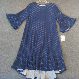 New Lularoe Maurine Blue Polka Dot Ruffle Dress Women's XL - Picture 1 of 8