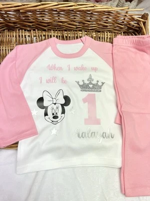 When I Wake Up, Birthday , Boy Or Girl, Pyjamas Age 1,2,3,4 Minnie Mouse