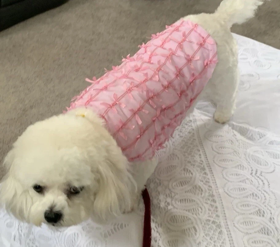 New Dog designer Pink Bows Dress Lined Cotton/ Polyester Fabric - Image 1 of 4