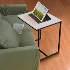 Snack Side Table C Shaped Computer Tablet Desk with Anti-Scratch Marble Tabletop - Picture 1 of 12