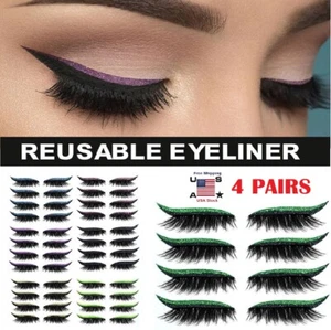 8× Reusable Eyeliner Eyelash Stickers Cat Eye Glitter Shiny Eye Makeup Tapes USA - Picture 1 of 19